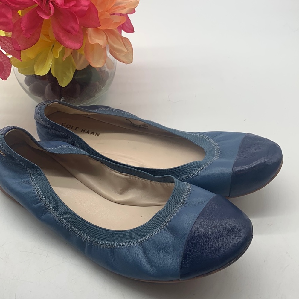 Cole Haan Two Tone Blue Leather Cap Toe Ballet Flats Sz 9